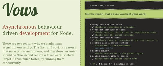 Behavior Driven Development Framework for Node.JS: Vows