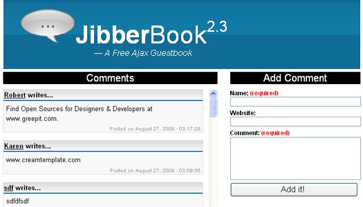 Open Source PHP and Javascript based Guestbook - JibberBook