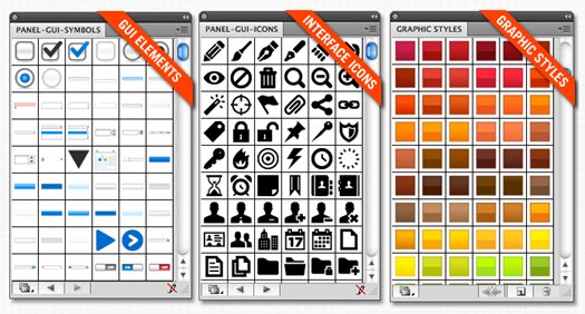 User Interface Design Elements, Icons and Styles For Illustrator