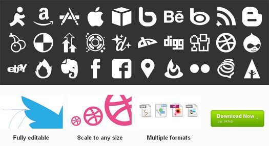 100 Monochrome Vector Social Icons: JustVector Social Icons
