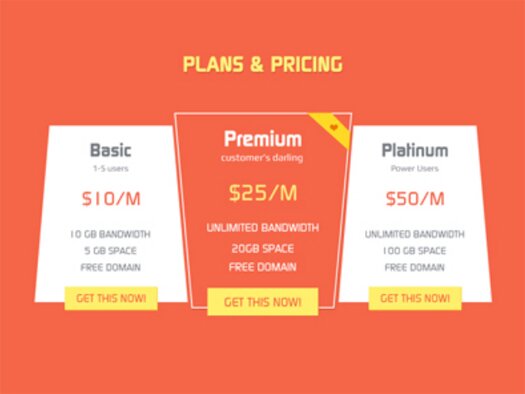 Orange Pricing Tables Free PSD