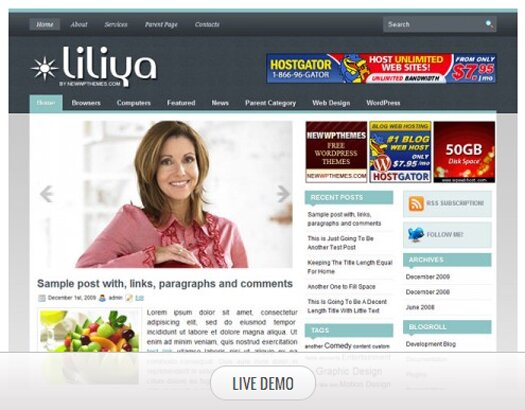 Liliya Free 3-Column WordPress Theme
