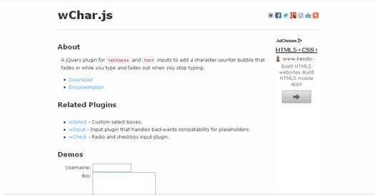 Character Count Bubble jQuery Plugin - wChar.JS