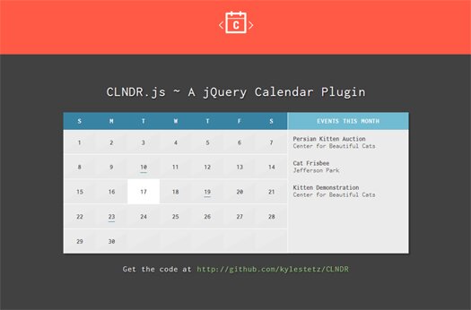 Customizable jQuery Calendar Plugin: CLNDR.js - Greepit.com