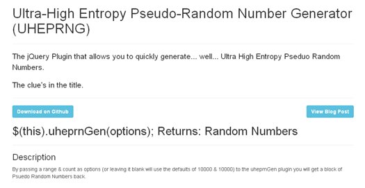 Ultra High Entropy Pseudo-Random Number Generator for jQuery